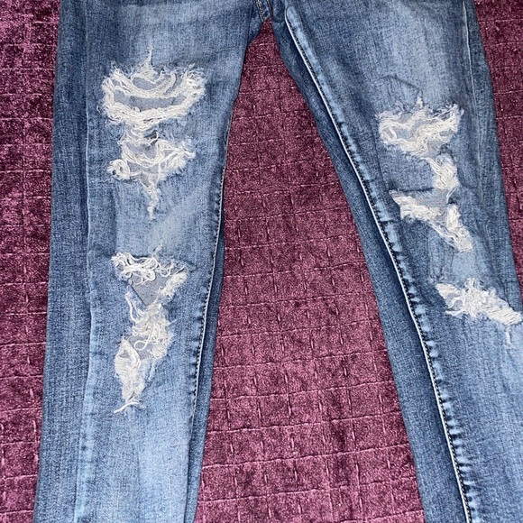 Aeropostale High Rise Curvey Jeggings size 0 blue distressed denim jeans - Picture 4 of 10